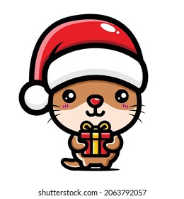 cute otter is celebrating christmas