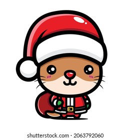 cute otter is celebrating christmas