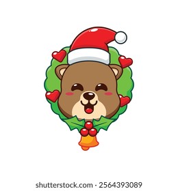 Cute otter in christmas day cartoon vector illustration. 
Cartoon vector illustration in Christmas day.