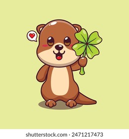 Cute otter with clover leaf cartoon vector illustration.
Vector cartoon Illustration suitable for poster, brochure, web, mascot, sticker, logo and icon.