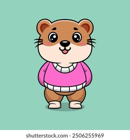 Cute otter creative kawaii wearing jacket cartoon vector icon