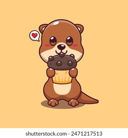 Cute otter with cup cake cartoon vector illustration.
Vector cartoon Illustration suitable for poster, brochure, web, mascot, sticker, logo and icon.