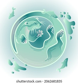 Cute otter curled up in a circle shape. Otter like Enso symbol concept. Vector illustration