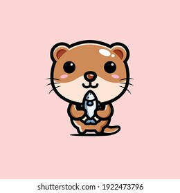 cute otter design holding fish