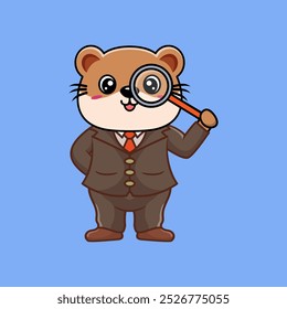 Cute Otter Detective Kawaii Cartoon Vector Icon Illustration