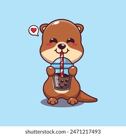 Cute otter drink boba milk tea cartoon vector illustration.
Vector cartoon Illustration suitable for poster, brochure, web, mascot, sticker, logo and icon.