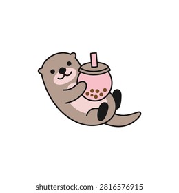 Cute otter drinking boba