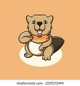 Cute otter eating donut cartoon illustration