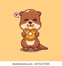 Cute otter eating donut cartoon vector illustration.
Vector cartoon Illustration suitable for poster, brochure, web, mascot, sticker, logo and icon.