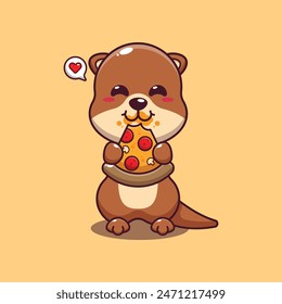 Cute otter eating pizza cartoon vector illustration.
Vector cartoon Illustration suitable for poster, brochure, web, mascot, sticker, logo and icon.