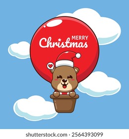 Cute otter fly with air balloon cartoon vector illustration. 
Cartoon vector illustration in Christmas day.