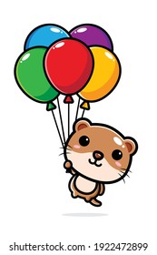 cute otter flying with colorful balloons