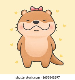 Cute otter hand drawn cartoon animal character. Hand drawing vector. Cartoon character design.