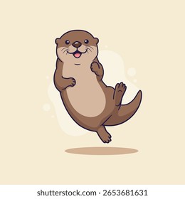 Cute otter with a happy pose. Vector illustration