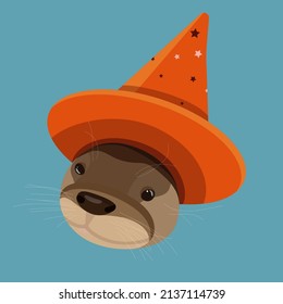 cute otter in a hat , otter illustration