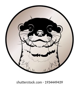 Cute otter (head) in circle. Vector illustration.