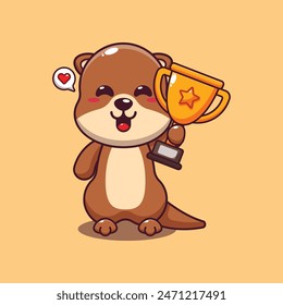 Cute otter holding gold trophy cup cartoon vector illustration.
Vector cartoon Illustration suitable for poster, brochure, web, mascot, sticker, logo and icon.