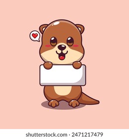 Cute otter holding greeting banner cartoon vector illustration.
Vector cartoon Illustration suitable for poster, brochure, web, mascot, sticker, logo and icon.