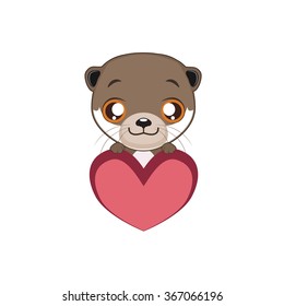 Cute otter holding a heart