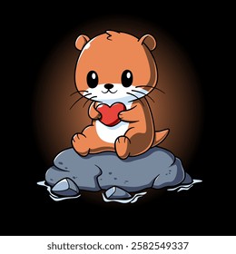 Cute Otter Holding Heart Cartoon Vector Icon Illustration Animal Nature Icon Isolated Flat Vector