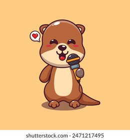 Cute otter holding microphone cartoon vector illustration.
Vector cartoon Illustration suitable for poster, brochure, web, mascot, sticker, logo and icon.