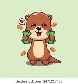 Cute otter holding money cartoon vector illustration.
Vector cartoon Illustration suitable for poster, brochure, web, mascot, sticker, logo and icon.