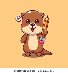 Cute otter holding pencil cartoon vector illustration.
Vector cartoon Illustration suitable for poster, brochure, web, mascot, sticker, logo and icon.