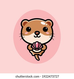 cute otter holding pink clam