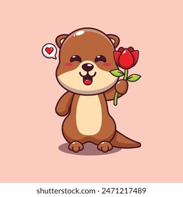 Cute otter holding rose flower cartoon vector illustration.
Vector cartoon Illustration suitable for poster, brochure, web, mascot, sticker, logo and icon.