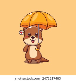 Cute otter holding umbrella cartoon vector illustration.
Vector cartoon Illustration suitable for poster, brochure, web, mascot, sticker, logo and icon.