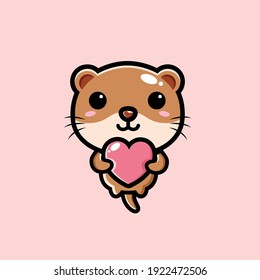 cute otter hugging a love heart