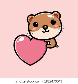 cute otter hugging love heart