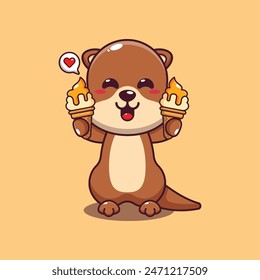 Cute otter with ice cream cartoon vector illustration.
Vector cartoon Illustration suitable for poster, brochure, web, mascot, sticker, logo and icon.