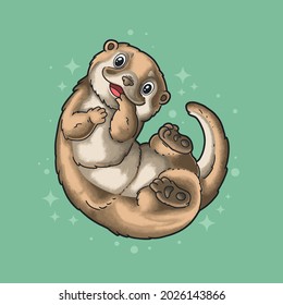 cute otter illustration vector grunge style