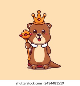 Cute otter king cartoon vector illustration. Vector cartoon Illustration suitable for poster, brochure, web, mascot, sticker, logo and icon.