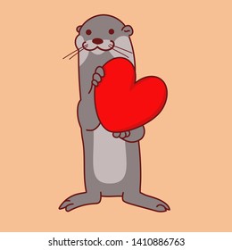 cute otter love heart card