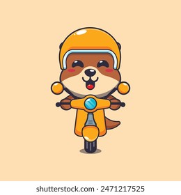 Cute otter mascot cartoon character ride on scooter. Vector cartoon Illustration suitable for poster, brochure, web, mascot, sticker, logo and icon.