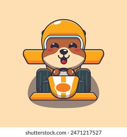 Cute otter mascot cartoon character riding race car. Vector cartoon Illustration suitable for poster, brochure, web, mascot, sticker, logo and icon.