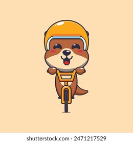 Cute otter mascot cartoon character ride on bicycle. Vector cartoon Illustration suitable for poster, brochure, web, mascot, sticker, logo and icon.