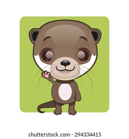 Cute otter mascot waving pose