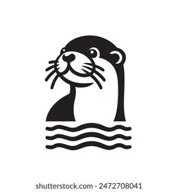 Bonita nutria. Logotipo moderno, emblema, ícono. Ilustración vectorial aislada simple, png. Blanco y negro	