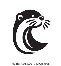 Cute otter. Modern logo, emblem, icon. simple isolated vector illustration, png. Black and white	