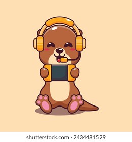 Cute otter play a game cartoon vector illustration. Vector cartoon Illustration suitable for poster, brochure, web, mascot, sticker, logo and icon.