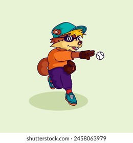 Cute otter playing baseball vector illustration for fabric, textile and print