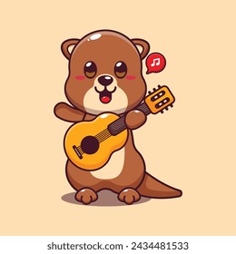 Nutria linda que juega ilustración vectorial de dibujos animados de guitarra. Ilustración de dibujos animados vectoriales adecuada para póster, folleto, web, mascota, etiqueta engomada, logotipo e icono.