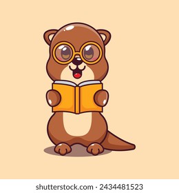 Cute otter reading a book cartoon vector illustration. Vector cartoon Illustration suitable for poster, brochure, web, mascot, sticker, logo and icon.