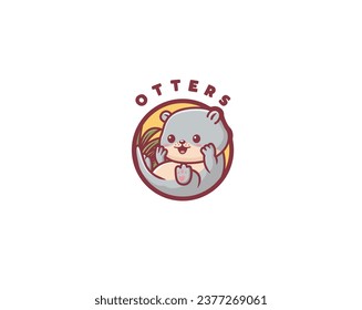 Cute otter relax mascot logo