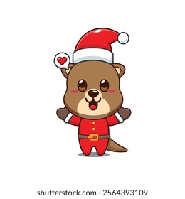 Cute otter as a santa claus in Christmas day. 
Cartoon vector illustration in Christmas day.