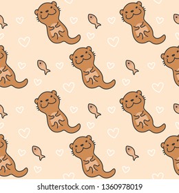 Cute otter Seamless Pattern Background