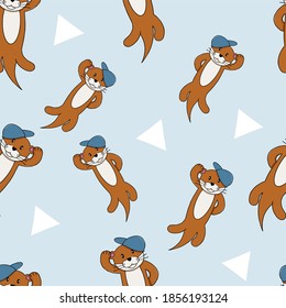 Cute otter seamless pattern background say hello